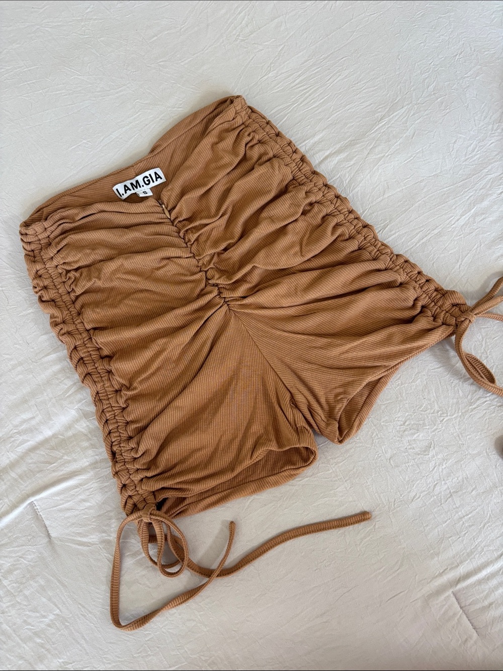 I.AM.GIA Caramel Ruched Side-Drawstring Bike Shorts